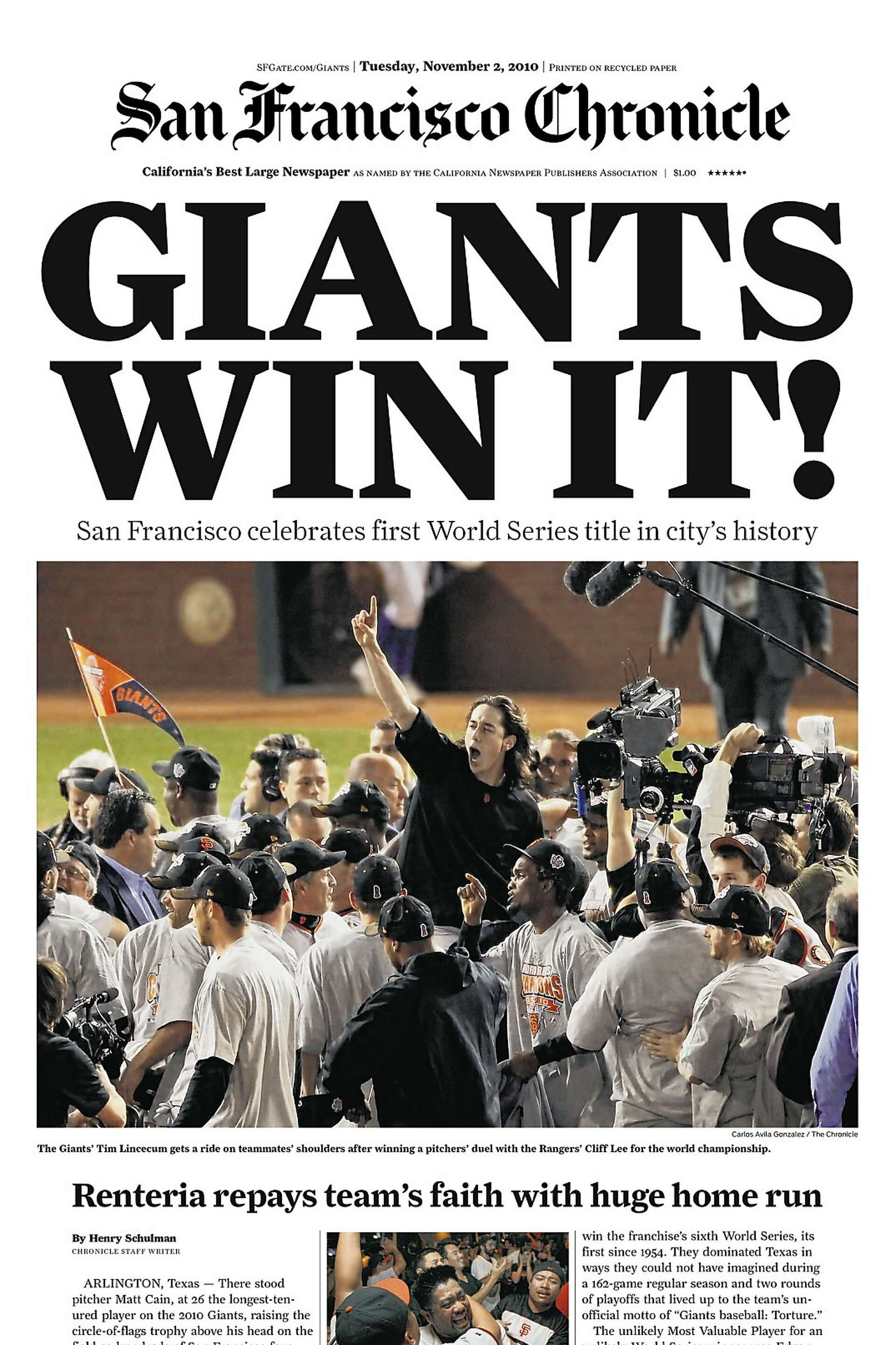Chronicle Covers: Giants' torturous road to their first SF title