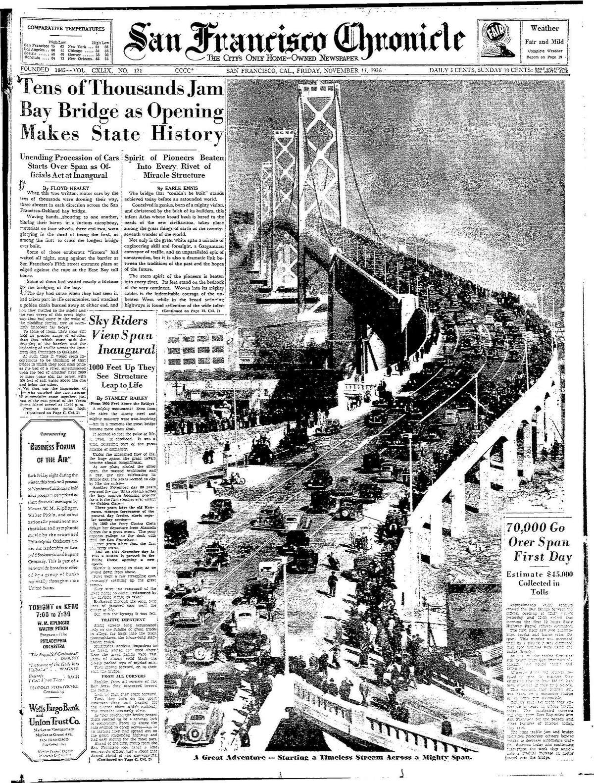 历史编年史头版1936年11月13日海湾大桥开通