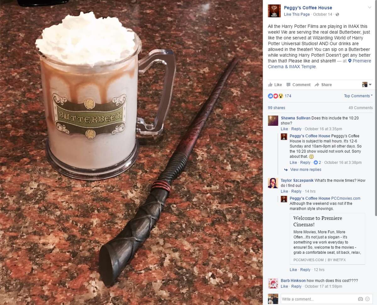 "All the Harry Potter Films are playing in IMAX this week! We are serving the real deal Butterbeer, just like the one served at Wizarding World of Harry Potter Universal Studios! AND Our drinks are allowed in the theater! You can sip on a Butterbeer while watching Harry Potter! Doesn't get any better than that! Please like and share!!!"