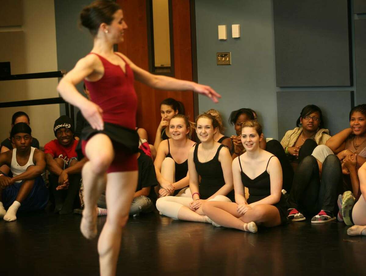 Students watch with rapt attention as Connecticut Ballet dancer Melissa del Sol performs at the Regional Center for the Arts in Trumbull on Thursday, May 13, 2010.This visit was part of a program sponsored by People's United Bank to bring the CT Ballet to all the Bridgeport High Schools.