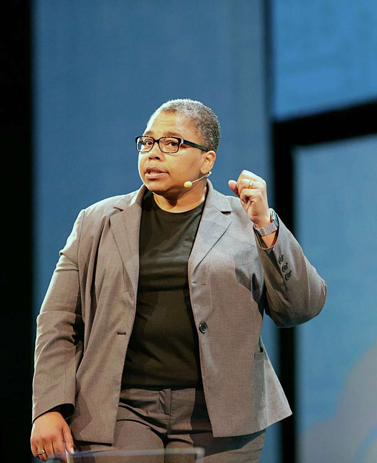 Latanya Sweeney, Professor of Government and Technology in Residence at Harvard University and Director of the Data Privacy Lab in the Institute of Quantitative Social Science at Harvard during her keynote speech at the Grace Hopper Celebration of Women in Computing conference at the Toyota Center Oct. 19, 2016, in Houston. ( James Nielsen / Houston Chronicle )