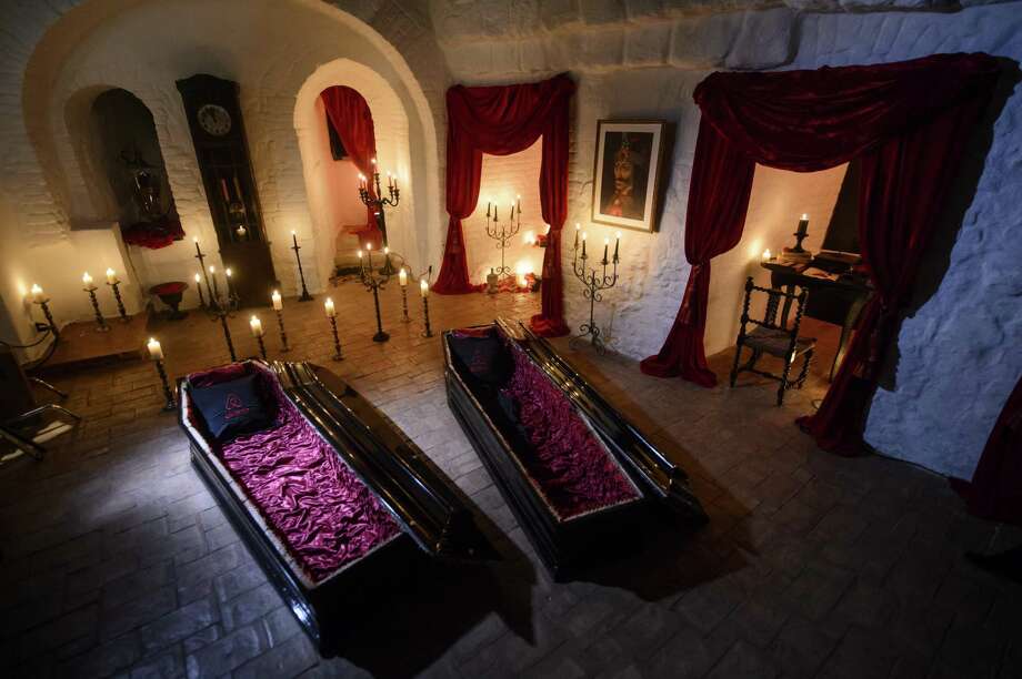 Treat A Night At Dracula S Castle In Transylvania San Two Coffins Are Lit Before A Photo Shoot In Bran Castle Romania