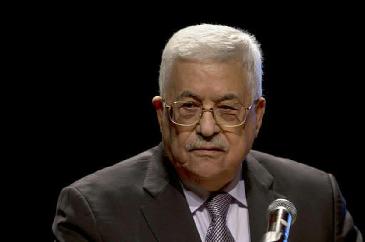 FILE -- In this Saturday, Oct. 1, 2016 file photo, Palestinian President Mahmoud Abbas, speaks during a conference in the West Bank City of Bethlehem. A West Bank hospital official said Thursday, Oct. 6, 2016, that Abbas will undergo a heart test after being hospitalized. The official says Abbas, 81, will undergo a cardiac catheterization, a procedure in which a thin tube is inserted into a blood vessel to examine the strength of his heart. (AP Photo/Majdi Mohammed)