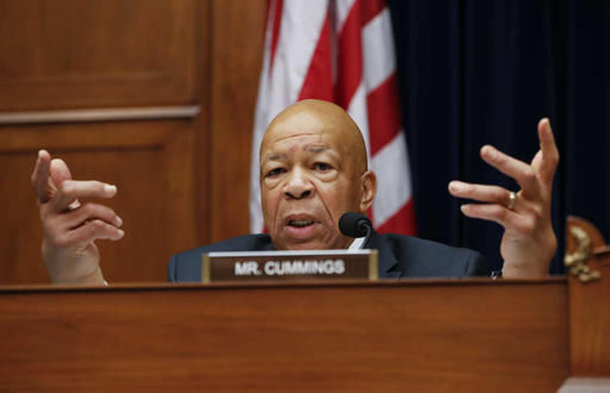 Rep. Elijah Cummings, D-Md., ranking member on the House Oversight Committee questions Mylan CEO Heather Bresch during the committee's hearing on Capitol Hill in Washington, Wednesday, Sept. 21, 2016, on EpiPen price increases. Bresch defended the cost for life-saving EpiPens, signaling the company has no plans to lower prices despite a public outcry and questions from skeptical lawmakers. (AP Photo/Pablo Martinez Monsivais)