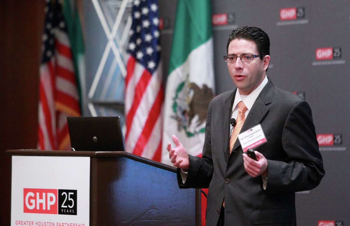 Juan Carlos Zepeda Molina, president of Mexico's National Hydrocarbons Commission, speaks during the Greater Houston Partnership's "Mexican Energy Reform - Oil and Gas Opportunities in Mexico" conference at the Omni Riverway, 4 Riverway Drive, Wednesday, March 12, 2014, in Houston. ( Melissa Phillip / Houston Chronicle )