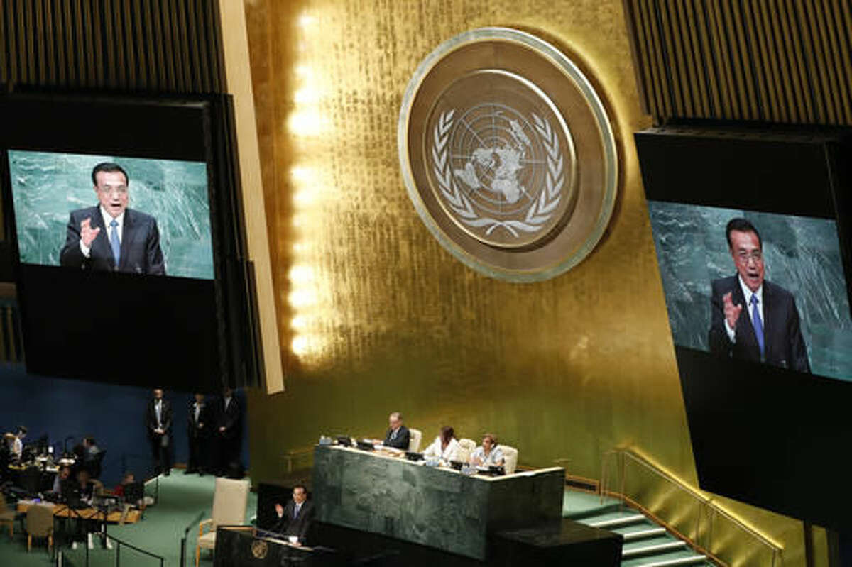 Chinese Premier Li Keqiang speaks during the 71st session of the United Nations General Assembly at U.N. headquarters, Wednesday, Sept. 21, 2016. (AP Photo/Mary Altaffer)