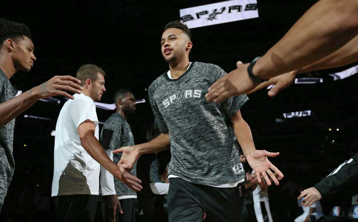 Spurs’ Kyle Anderson is introduced before the preseason game with the Houston Rockets on Oct. 21, 2016 at the AT&T Center.