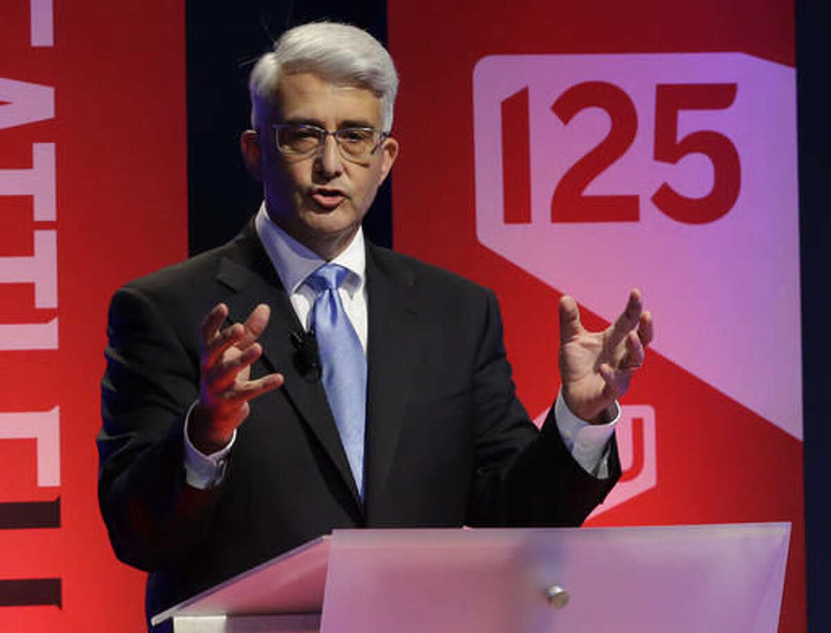 Bill Bryant, the Republican challenger to Washington Gov. Jay Inslee, a Democrat, takes part in a debate with Inslee Monday, Sept. 26, 2016, in Seattle. (AP Photo/Ted S. Warren)