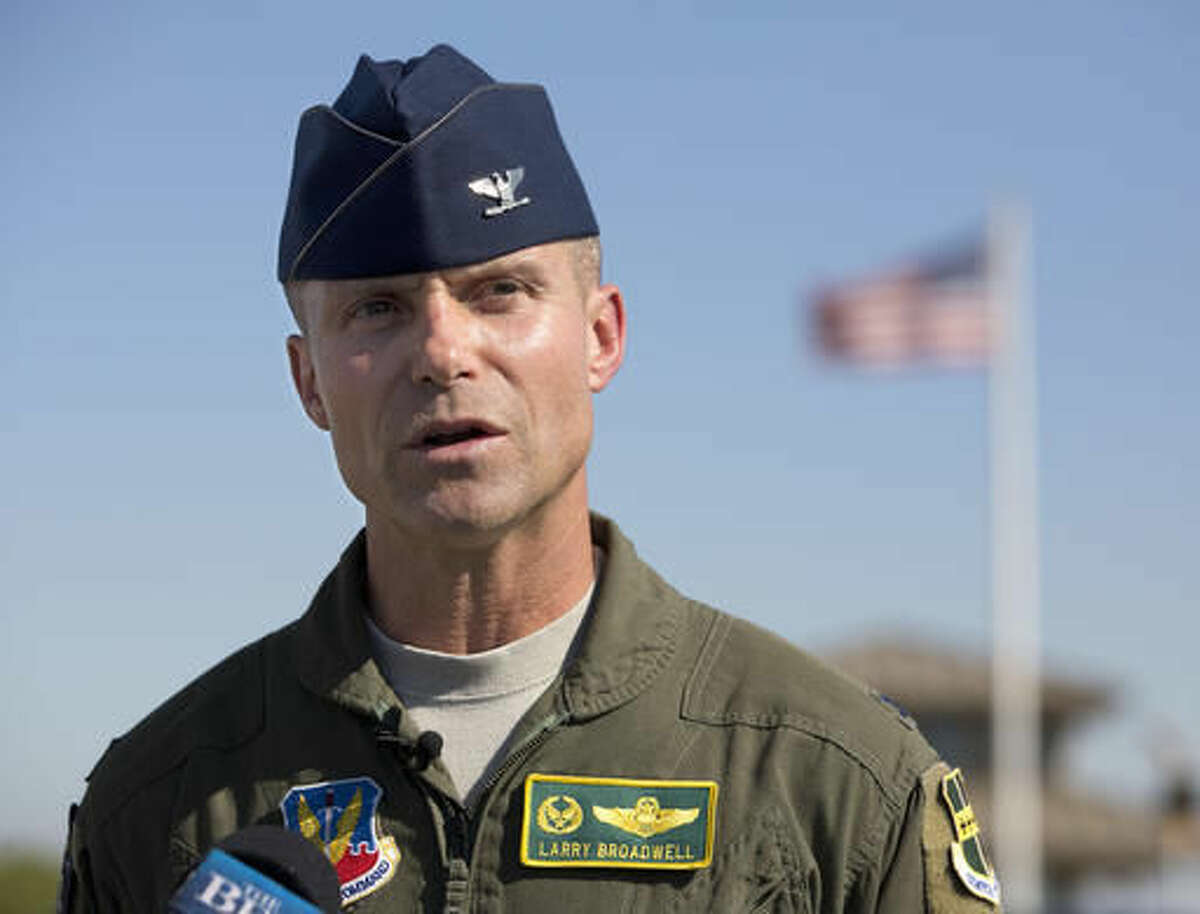 Colonel Larry Broadwell, commander of the 9th Reconnaissance Wing and Beale Air Force base, near Marysville, Calif., discusses the crash of a U-2 spy plane Tuesday, Sept. 20, 2016. One pilot was killed and another injured when they ejected from the plane shortly after taking off from Beale, on a training mission. (AP Photo/Rich Pedroncelli)