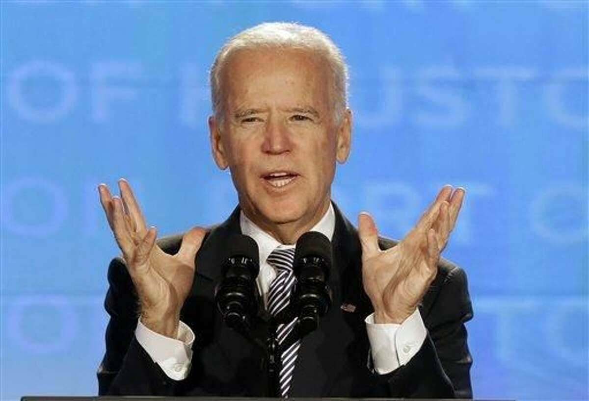 Vice President Joe Biden speaks at an annual convention of port authorities, Wednesday, Nov. 12, 2014, in Houston. The vice president visited Houston to urge port authorities to keep upgrading their facilities. READ MORE: http://bit.ly/1v46WON (AP Photo/Pat Sullivan)
