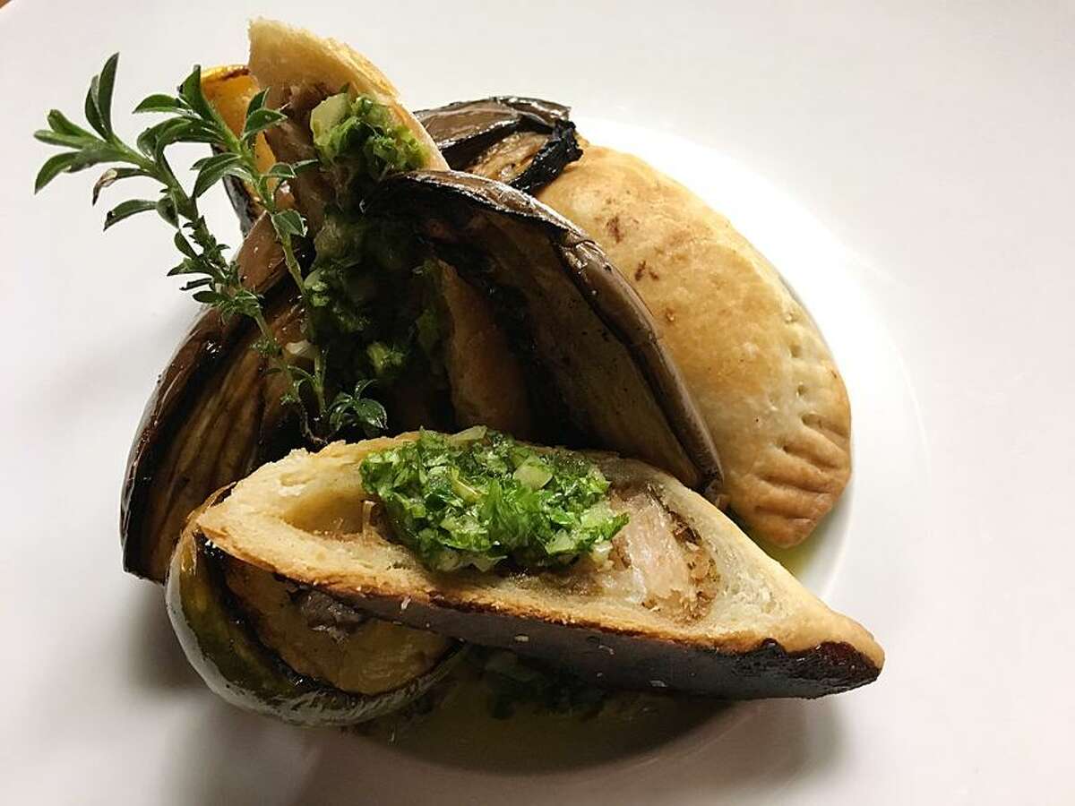 Boar empanadas with chimichurri and roasted vegetables from Restaurant Gwendolyn.