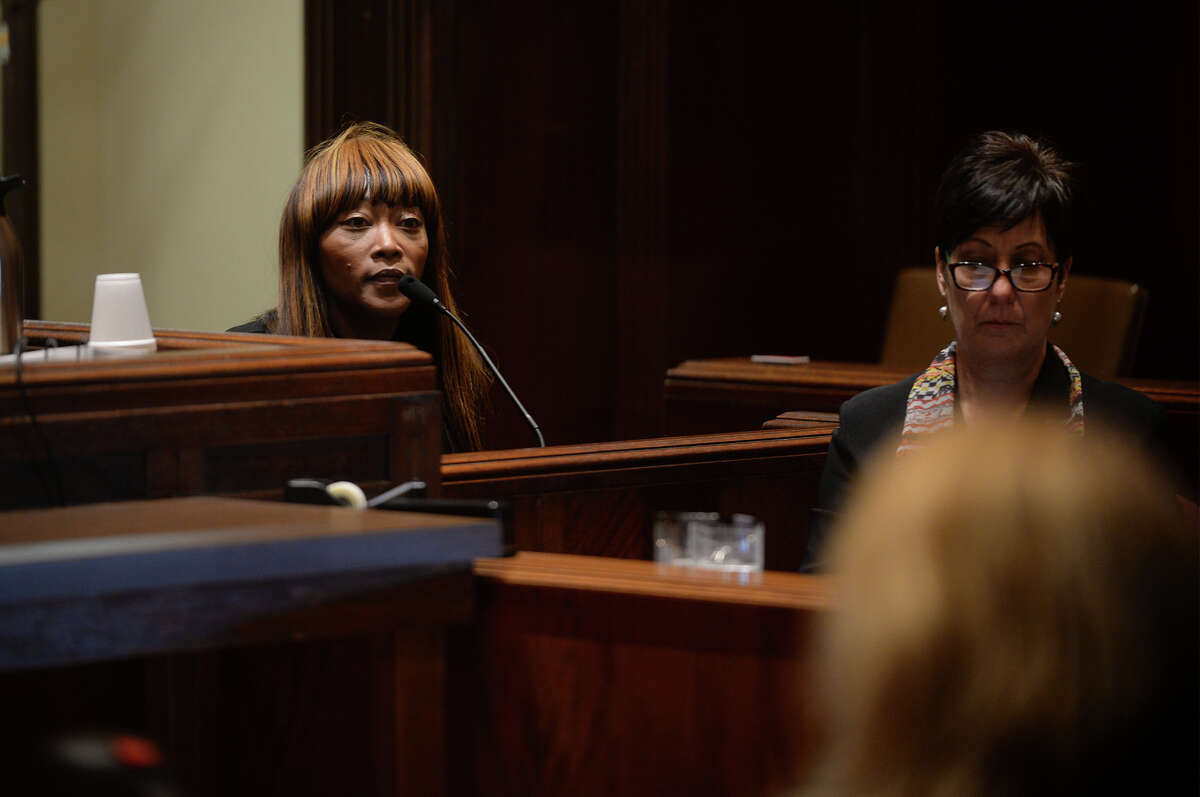 At the request of Chad "Pimp C" Butler's son Chad Butler Jr., Chinara Butler, widow to the deceased rapper, was removed as the administrator of the Butler estate during a a hearing on Wednesday. Chinara Butler testifies during the hearing. Photo taken Wednesday, October 26, 2016 Guiseppe Barranco/The Enterprise