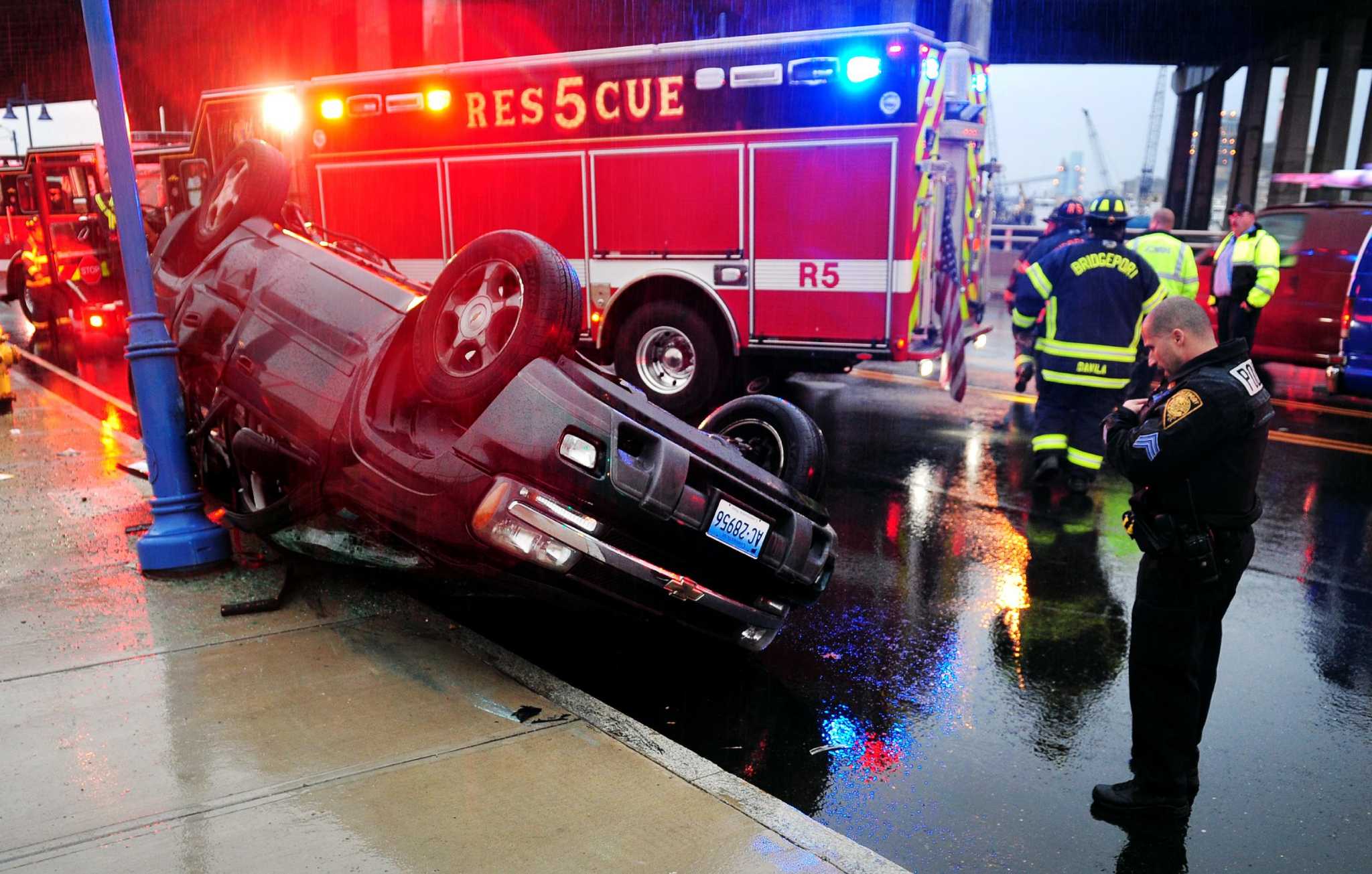 SUV flips on Stratford Avenue bridge