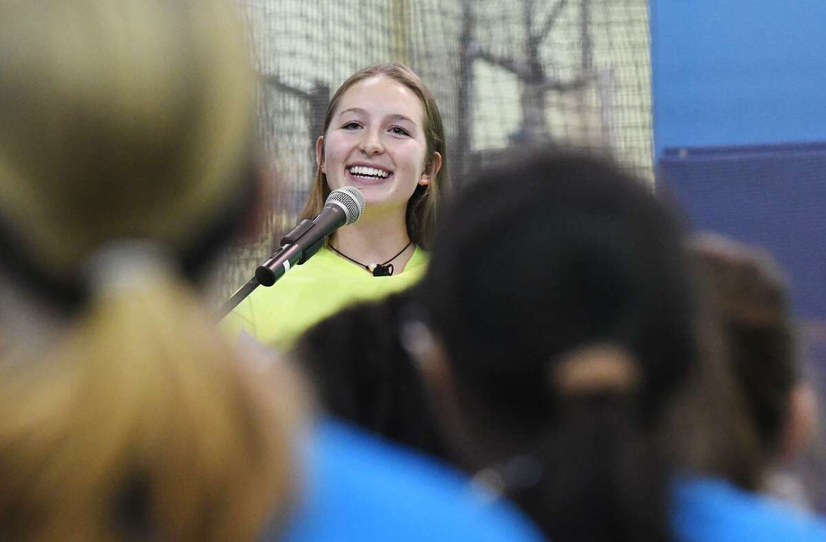 Lexi Kelley, founder of Kids Helping Kids, serves as keynote speaker as more than 100 girls from public and private middle schools in and around Fairfield County attend the Fairfield County Community Foundation Fund's Fourth Annual Girls Leadership Summit at Chelsea Piers in Stamford, Conn., Oct. 28, 2016. The event allowed girls to connect with each other while participating in gymnastics, ice skating, trampoline and rock climbing.