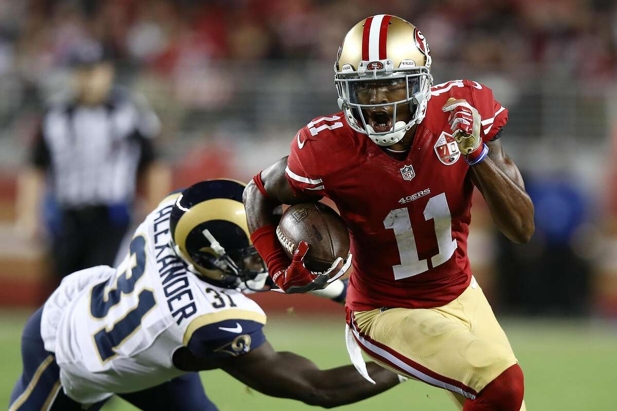 SANTA CLARA, CA - SEPTEMBER 12: Quinton Patton #11 of the San Francisco 49ers runs with the ball after a catch against the Los Angeles Rams during their NFL game at Levi's Stadium on September 12, 2016 in Santa Clara, California. (Photo by Ezra Shaw/Getty Images)