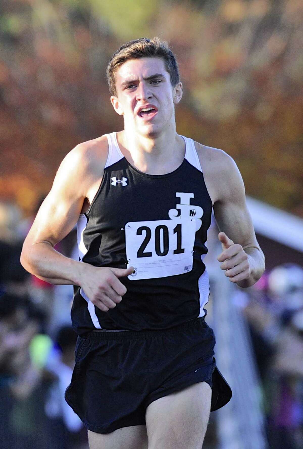 Joel Barlow's Michael Bortolot (201) finished second in the SWC boys cross country championships, Wednesday afternoon, October 19, 2016, at Bethel High School, Bethel, Conn.