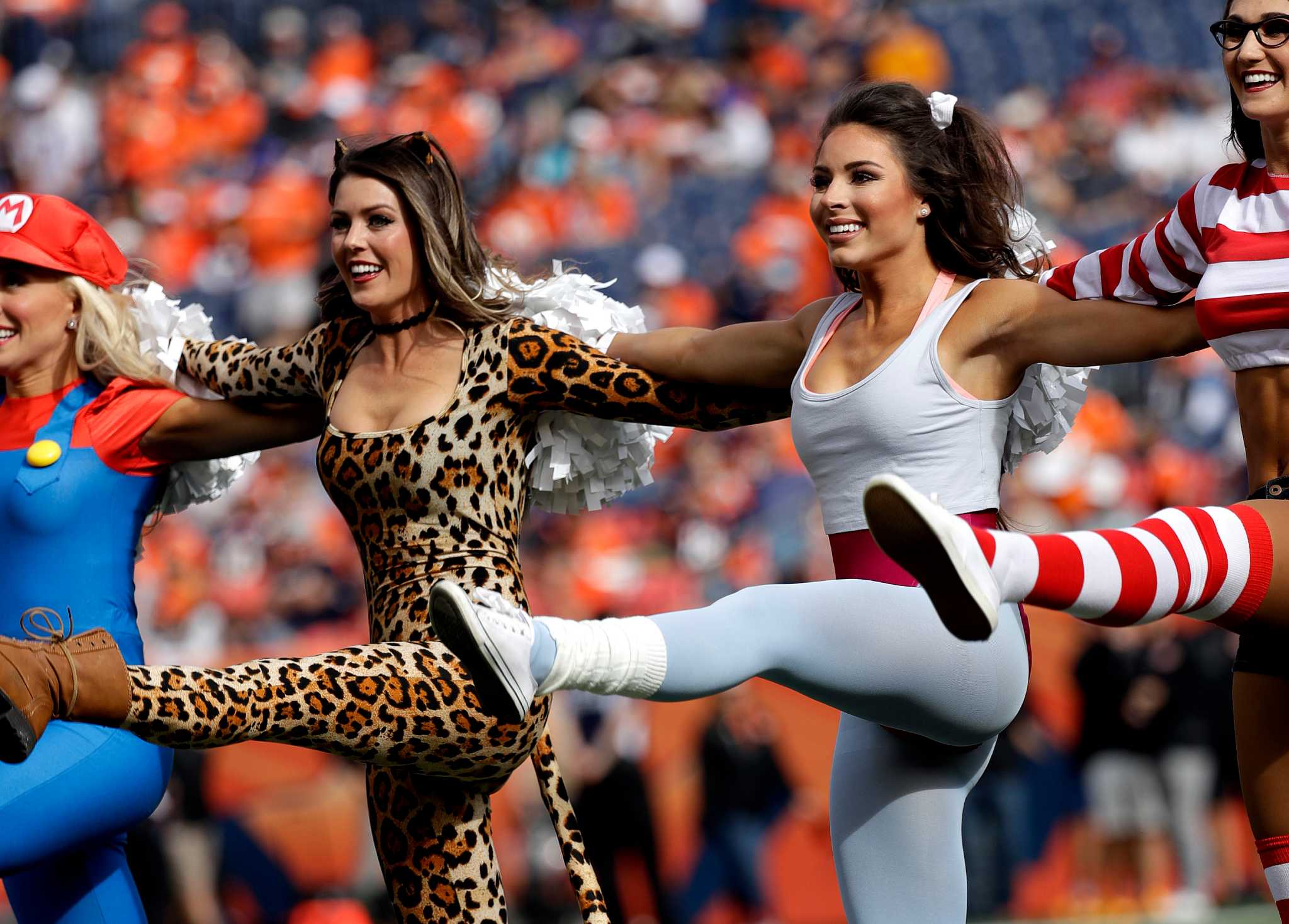 The Atlanta Falcons cheerleaders perform in Halloween costume before the  first of an NFL football game between the Atlanta Falcons and the Green Bay  Packers, Sunday, Oct. 30, 2016, in Atlanta. (AP