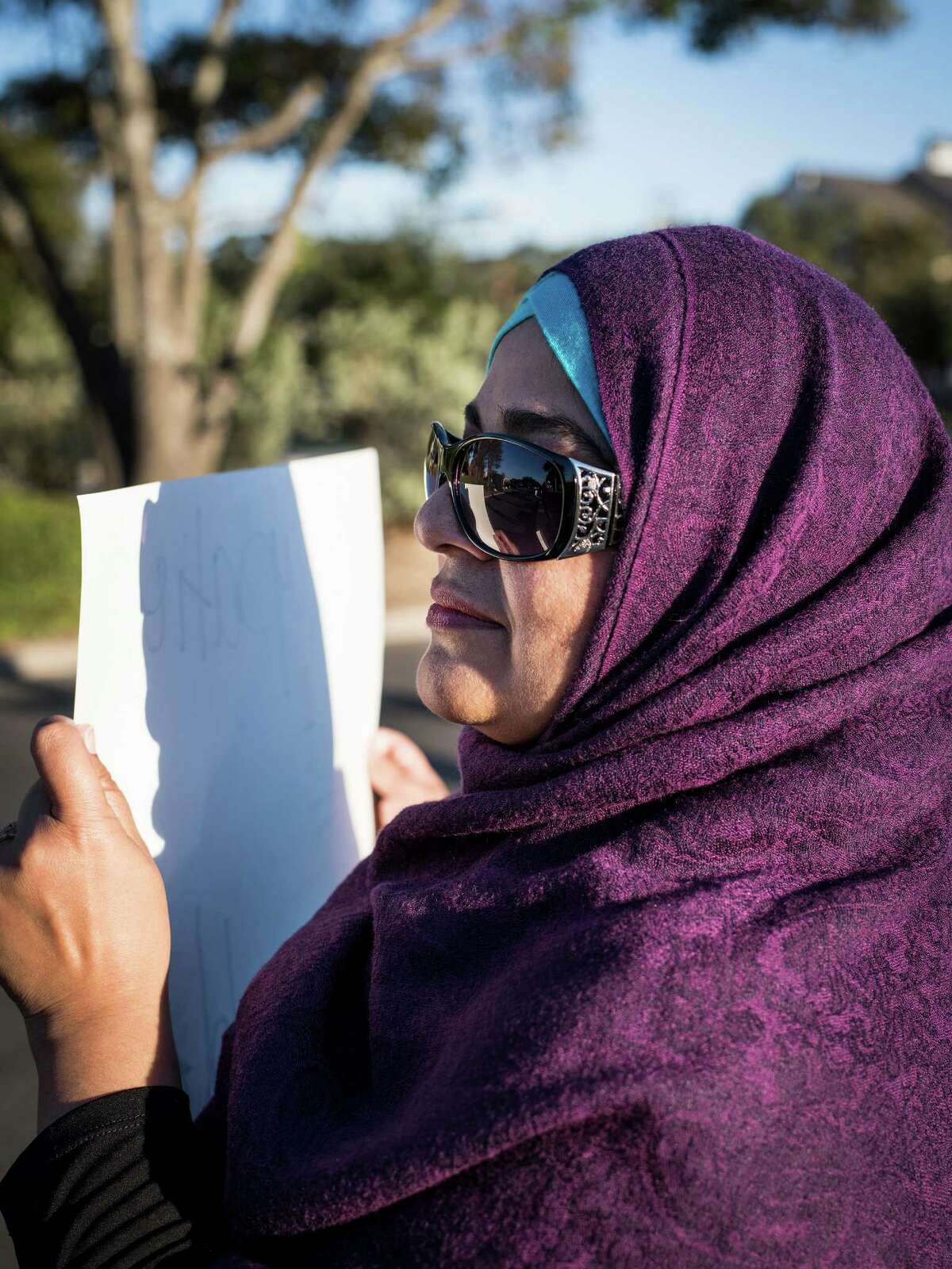 Sarah Samreen, a physician in San Antonio, protests Israel's occupation of Palestinian lands outside of Cornerstone Church during their 35th annual "A Night to Honor Israel," in San Antonio, Texas on Saturday, October 29, 2016.
