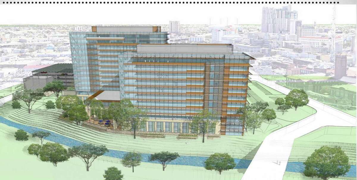 A preliminary rendering shows CPS Energy’s future headquarters, which the company hopes to open in 2019. The building is the former home of AT&T and Valero Energy Corp.
