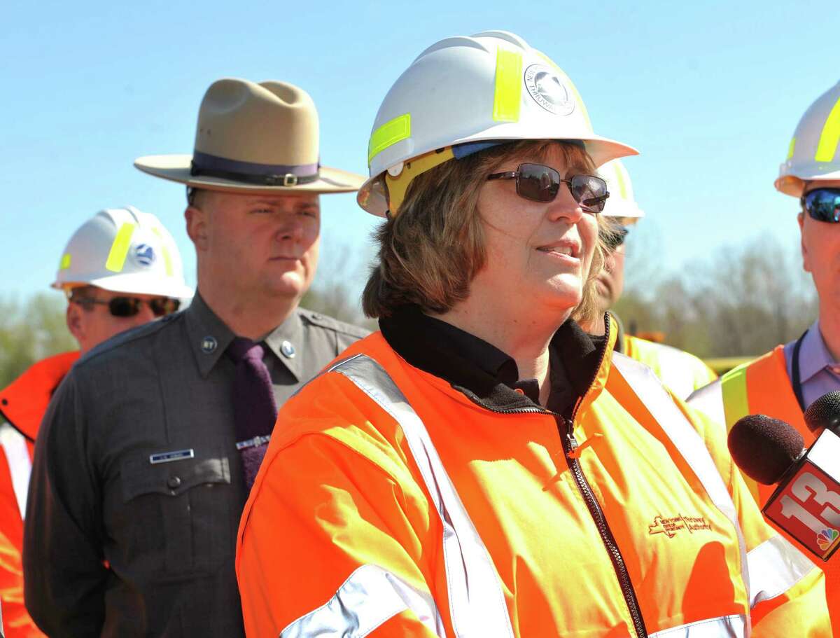 New York State Thruway Authority interim executive director, Maria Lehman talks to members of the media during a press event on Wednesday, April 27, 2016. (Paul Buckowski / Times Union archive)