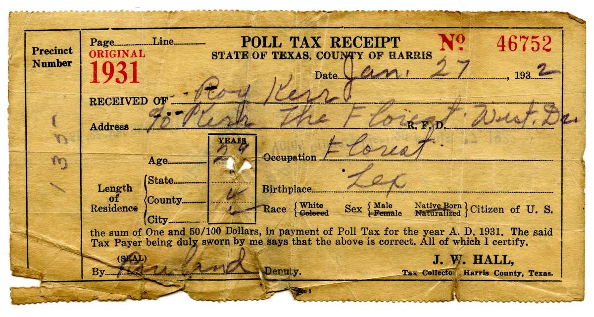 1931 poll tax receipt for Harris County.