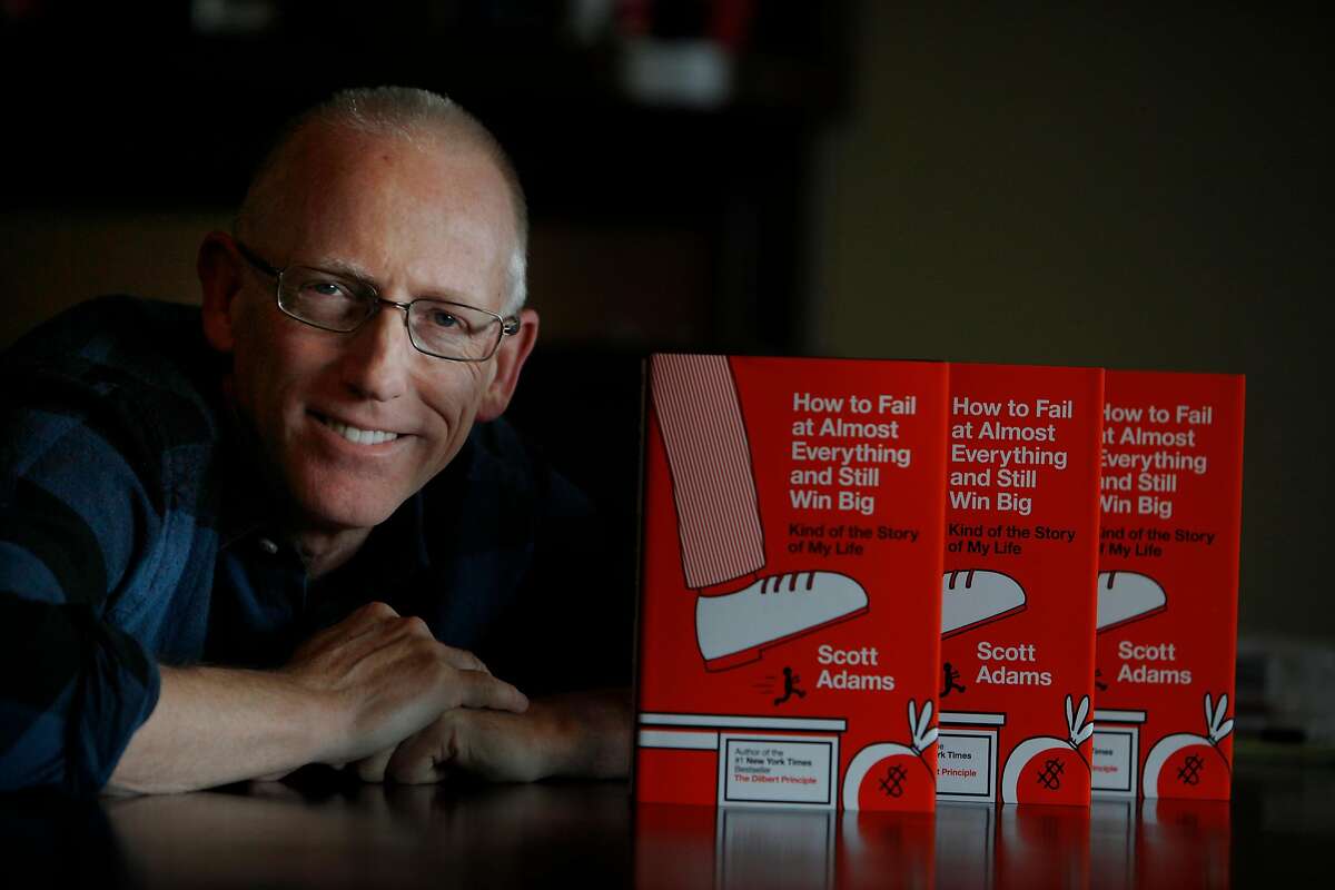 Scott Adams, cartoonist and author and creator of "Dilbert", poses for a portrait in his home office with his new book "How to Fail at Almost Everything and Still Win Big: Kind of the Story of My Life" on Monday, January 6, 2014 in Pleasanton, Calif
