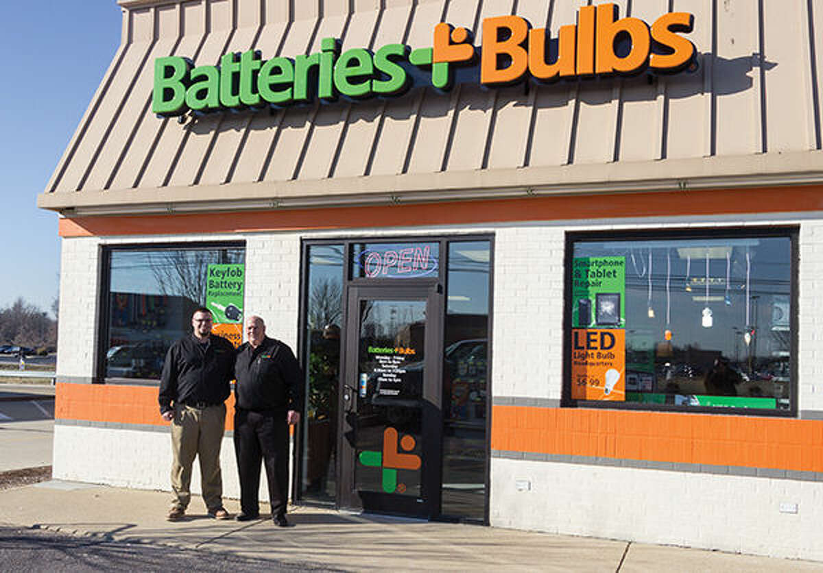 Jimmy and Jim Shepard outside of their business, Batteries Plus Bulbs on Troy Road in Glen Carbon.