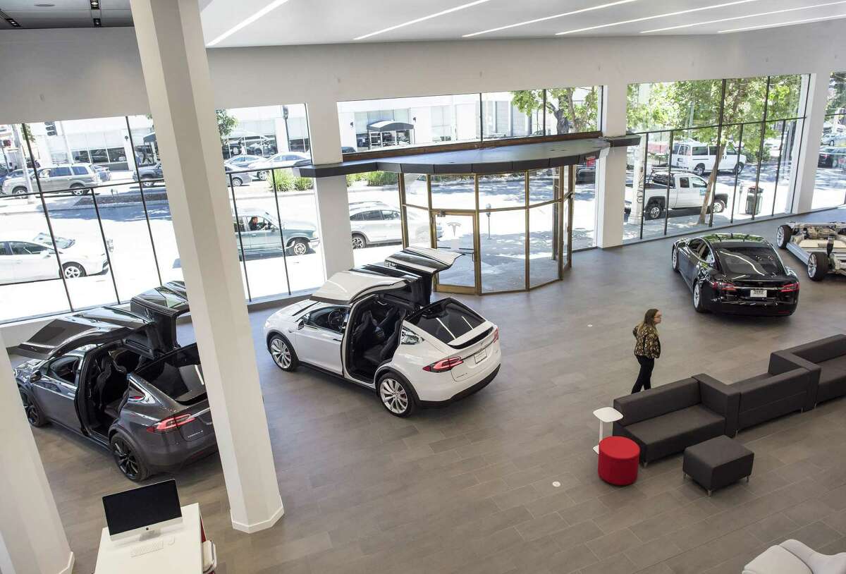 Tesla has signed a lease for its first San Antonio showroom, at a location along Interstate 10 close to the Dominion. Shown is the company’s San Francisco showroom.