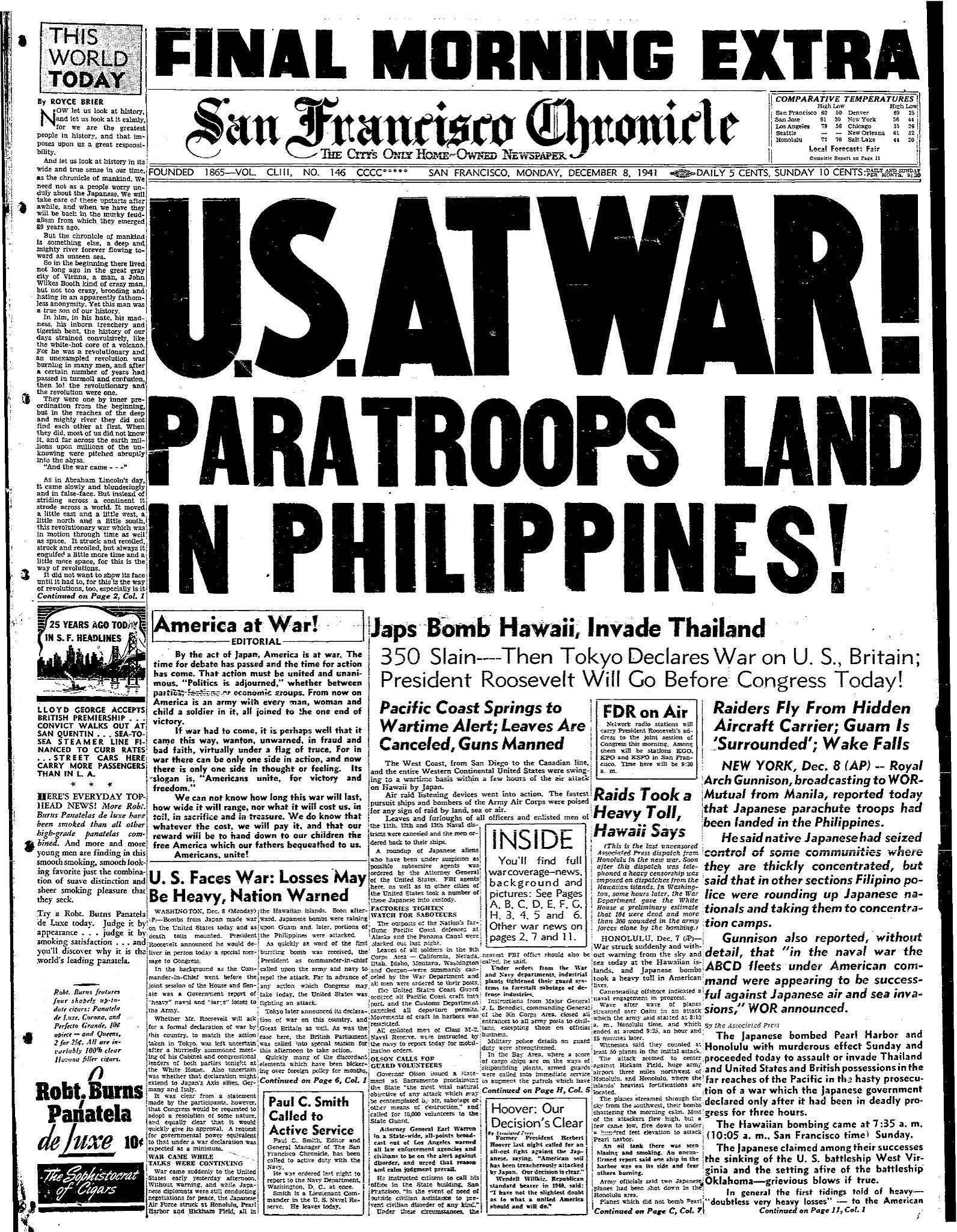 Chronicle Covers: The Pearl Harbor attack's front-page impact