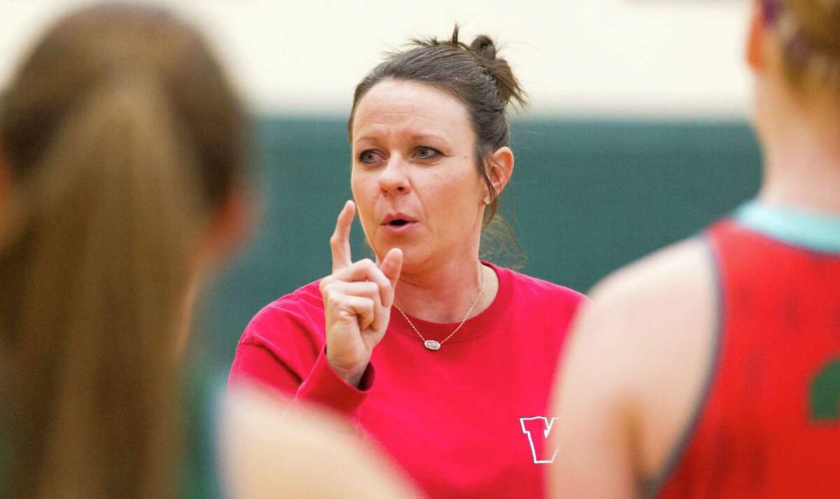 The Woodlands head coach Trista Tastch instructs basketball players before a drill at The Woodlands High School Thursday, Oct. 27, 2016, in The Woodlands. Tastch, who has been an assistant girls basketball coach at The Woodlands for 17 years, takes over for Dana Bruton, who retired after 11 seasons as head coach.