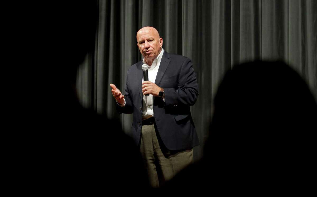 U.S. Rep. Kevin Brady, R-The Woodlands, talks about the presidential election during a town hall meeting with students at Caney Creek High School Thursday.