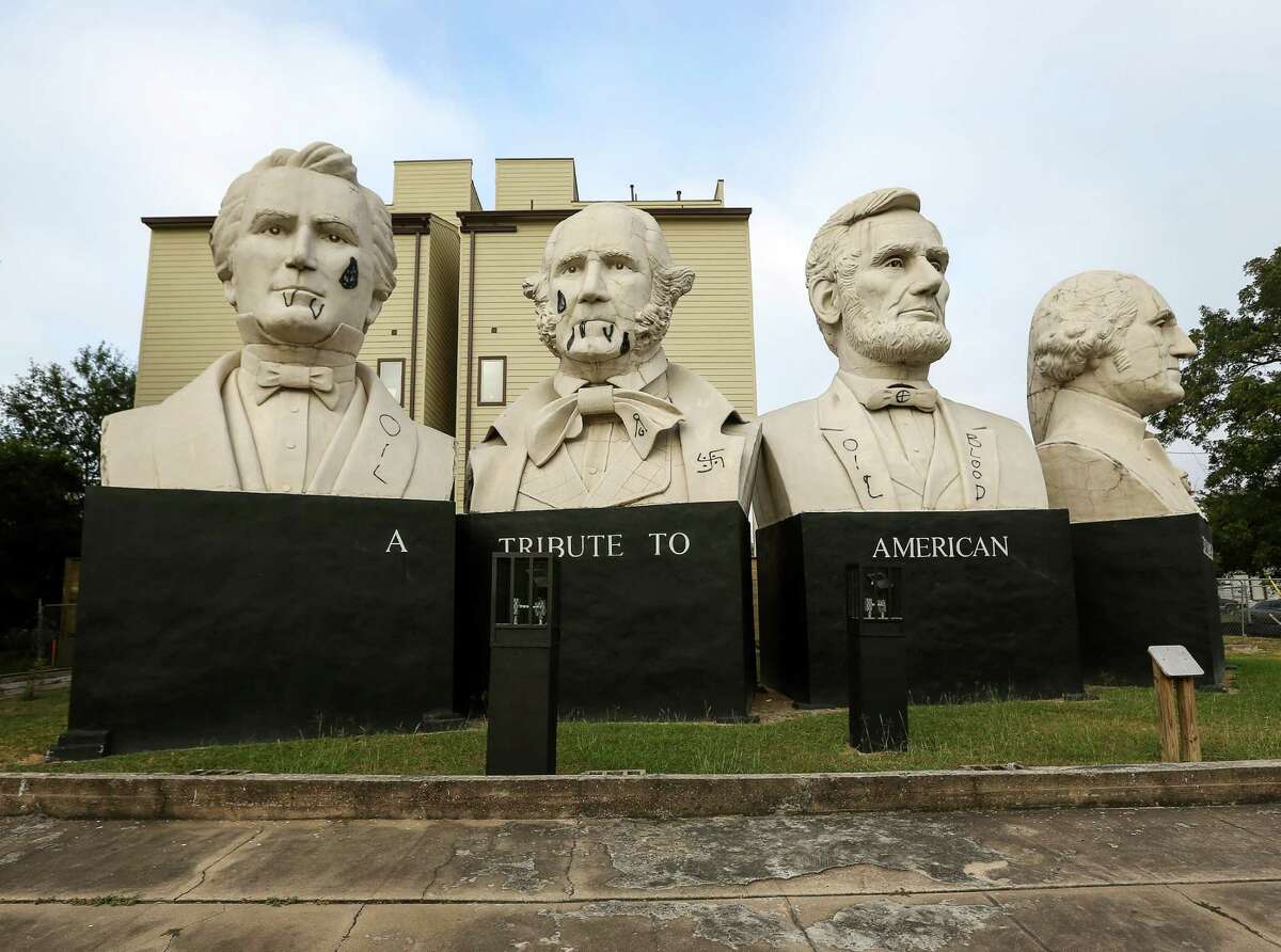 Statues of the American Statesmanship Park were vandalized overnight, Friday, Nov. 4, 2016, in Houston.