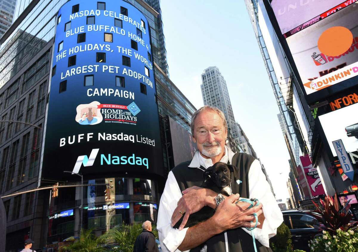 Blue Buffalo Pet Products Chairman Bill Bishop in October 2016 in New York City, marking the launch of his Wilton, Conn.-based company’s “Blue Buffalo Home 4 the Holidays” pet adoption drive. (Diane Bondareff/AP Images for Blue Buffalo)
