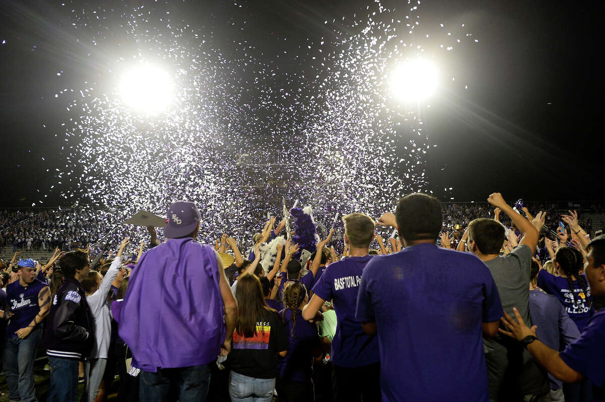 Port Neches-Groves players and fans celebrate after they beat Nederland in the Mid-County Madness rivalry at The Reservation on Friday evening. PN-G won 41-21. Photo taken Friday 11/4/16 Ryan Pelham/The Enterprise