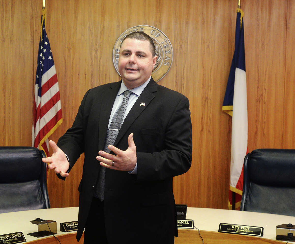 County Judge Wayne McDaniel responds to a question from the media Wednesday. Hardin County Clerk Glenda Alston announced Wednesday that her office would begin issuing same sex marriage licenses starting Thursday morning. Photo taken Wednesday 7/1/15 Jake Daniels/The Enterprise