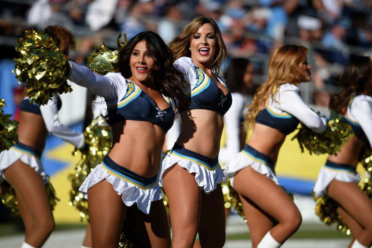 Diego Chargers cheerleaders perform during the first half of an NFL footbal...