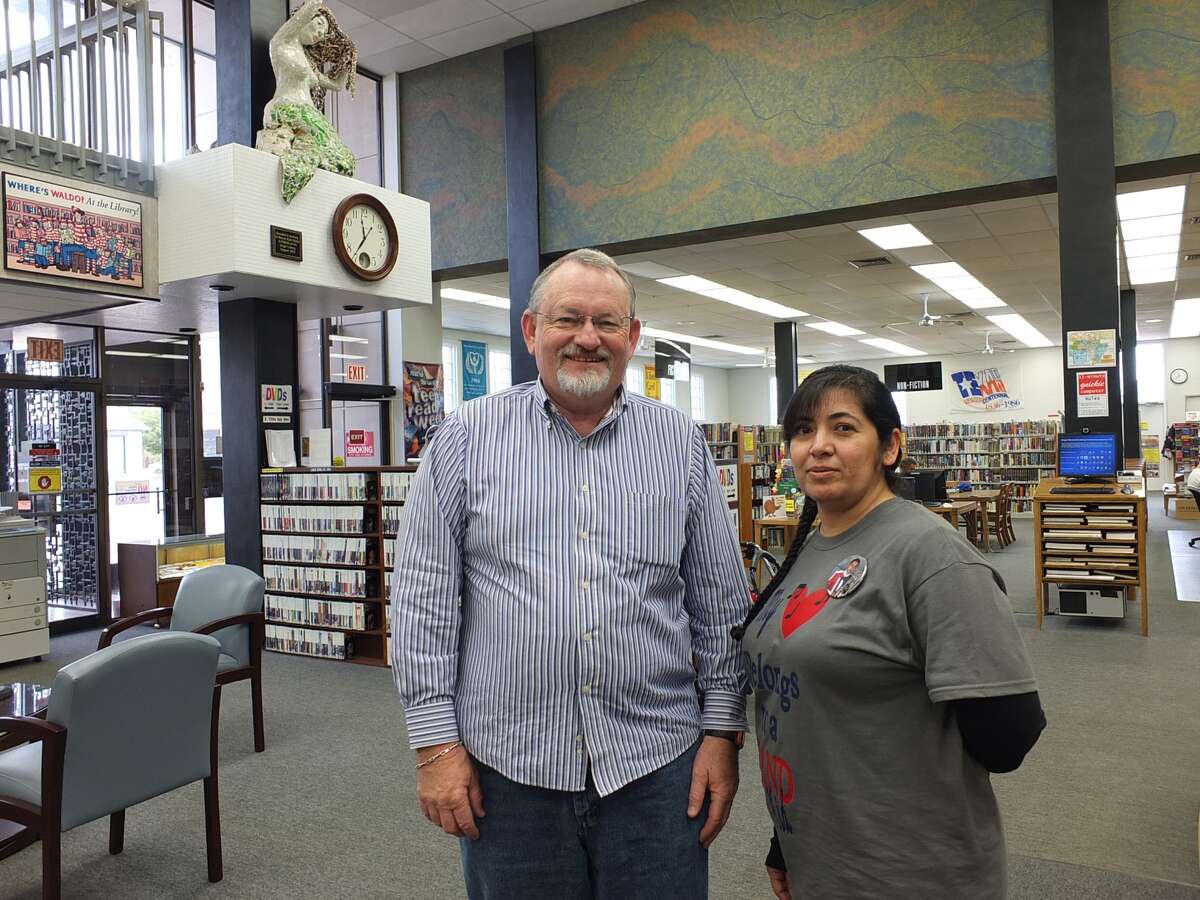 Library Blood Drive Courtesy Photo/Unger Library The Rev. Doug Yates, pastor of the Plainview Family Church of the Nazarene, and Regina Lucio, library aide and co-coordinator of Unger Memorial Library’s Blood Drive, join in promoting the upcoming collection effort. Yates is a longtime library patron and blood donor who gives blood at almost every library drive. Unger Memorial hosts blood drives twice a year – the day before Memorial Day and Thanksgiving Wednesday, which is Nov. 23 this year. To schedule an appointment as a donor, call the library at 806-296-1148.