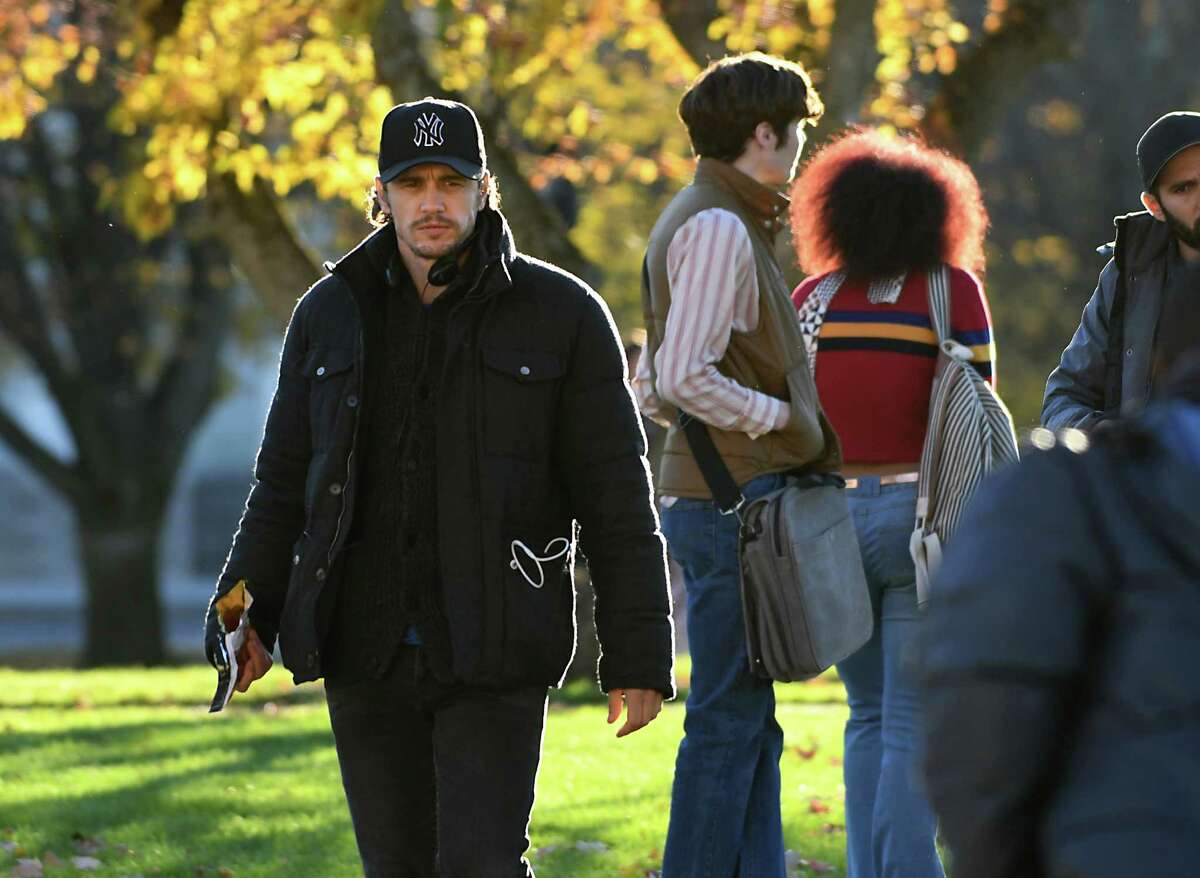 Actor and filmmaker James Franco, left, is seen directing his movie, "The Pretenders," on the campus of Union College on Monday, Nov. 7, 2016 in Schenectady, N.Y. (Lori Van Buren / Times Union)