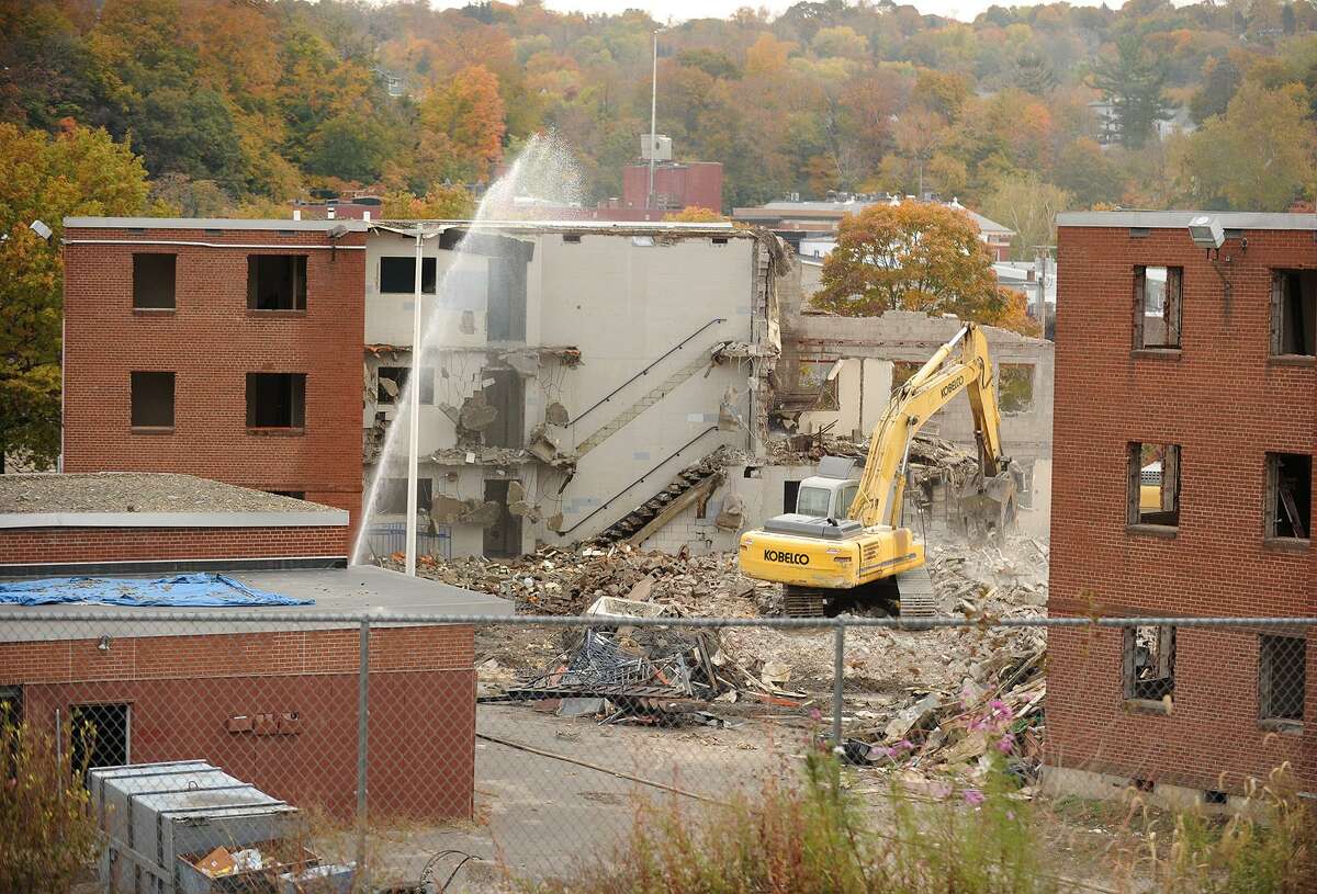 The Southside Riverside Apartments public housing is demolished on Olson Drive in Ansonia on Wednesday, October 30, 2013.