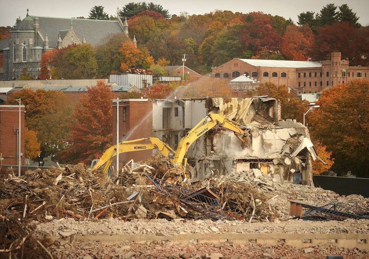 The Southside Riverside Apartments public housing is demolished on Olson Drive in Ansonia on Wednesday, October 30, 2013.
