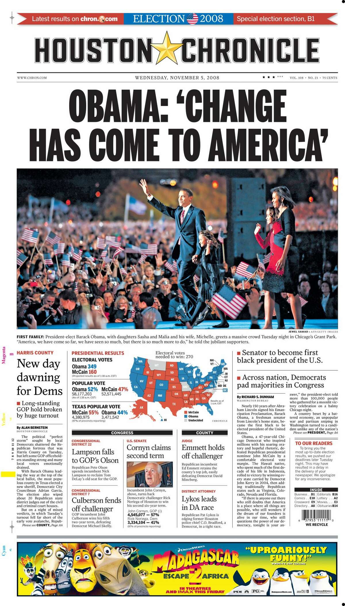 Time machine: Chronicle front pages capture America's presidential ...