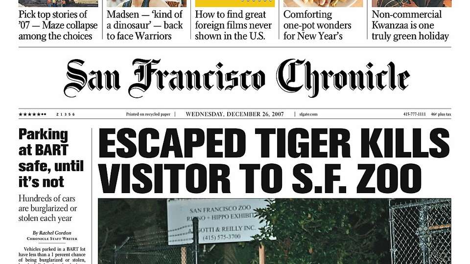 Chronicle Covers: The Christmas Day tiger mauling at the SF Zoo