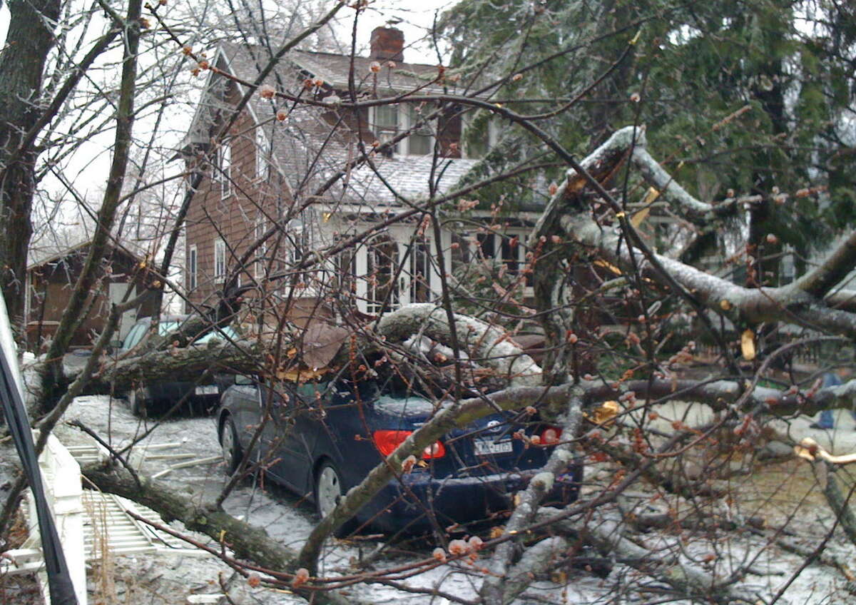 Dec. 11-12, 2008: The ice storm knocked down a tree on top of a car on Adams Place in Delmar Dec. 12, 2008.