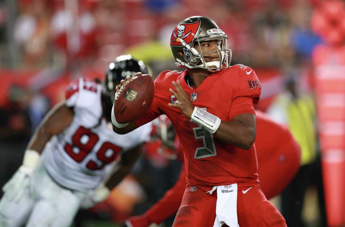 Tampa Bay Buccaneers quarterback Jameis Winston (3) looks to throw a pass against the Atlanta Falcons during an NFL football game Thursday, Nov. 3, 2016, in Tampa, Fla. (Jeff Haynes/AP Images for Panini)