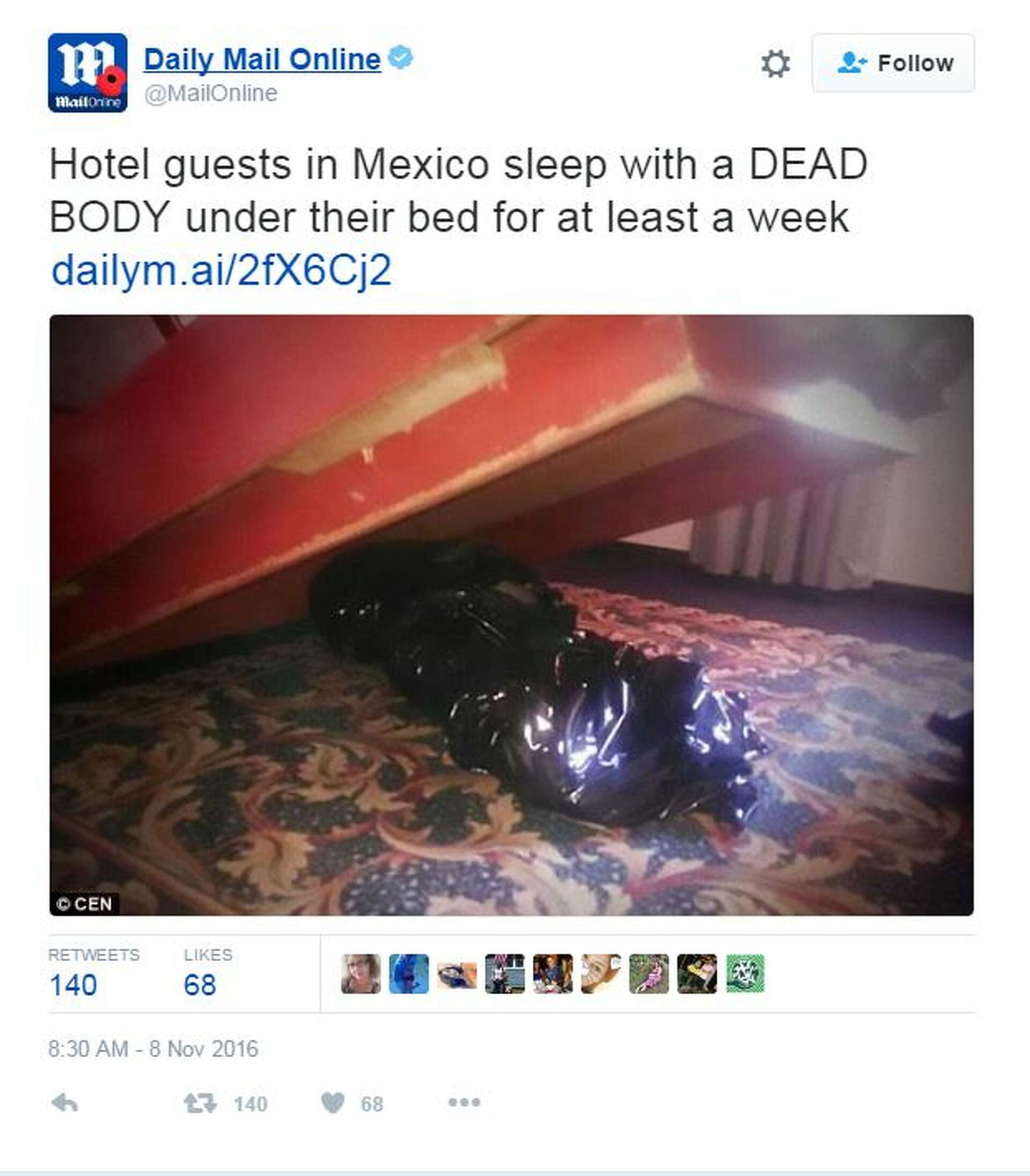 Mexico City hotel guests sleep with dead body under bed for a week