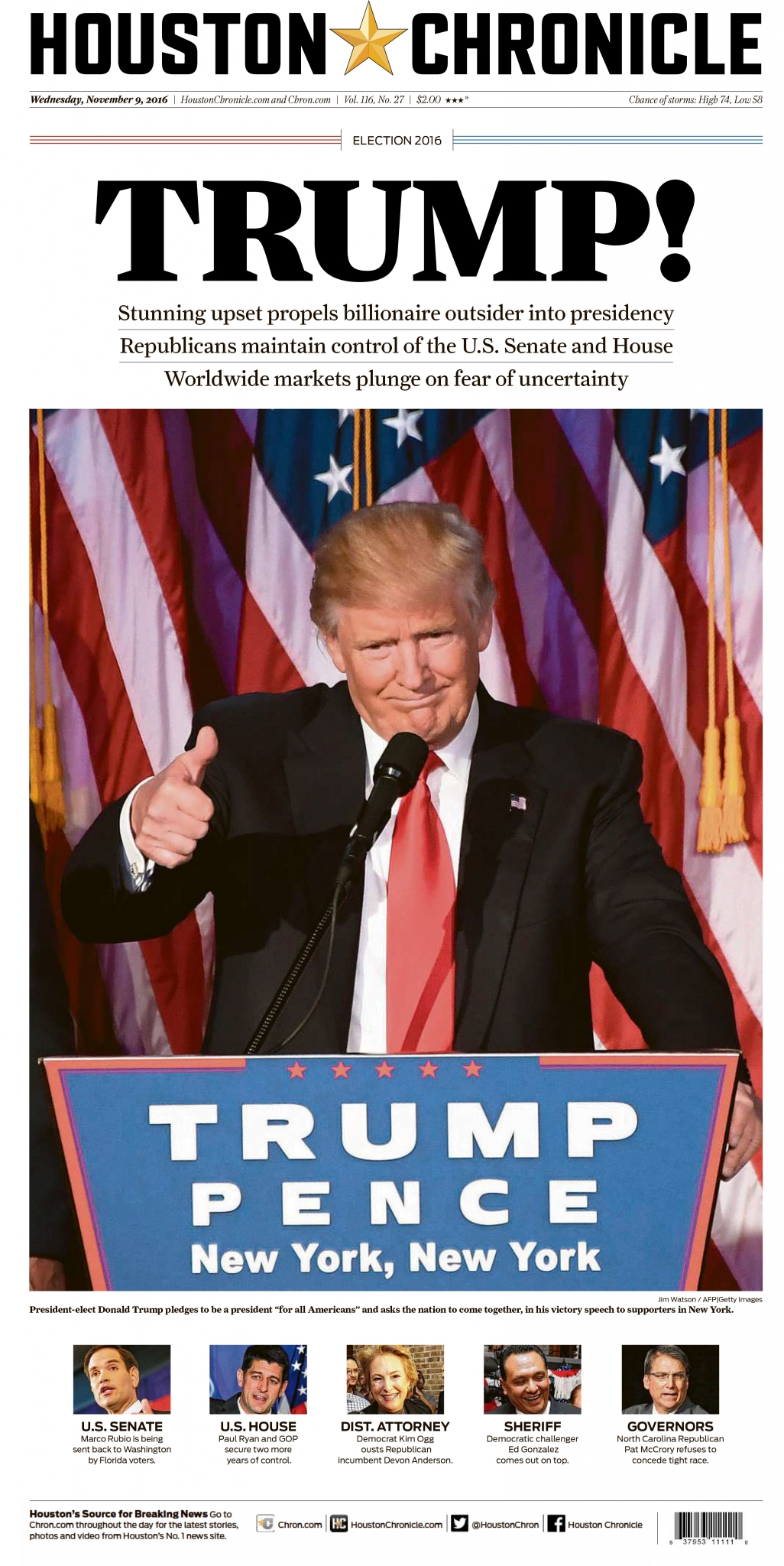 Time machine: Chronicle front pages capture America's presidential