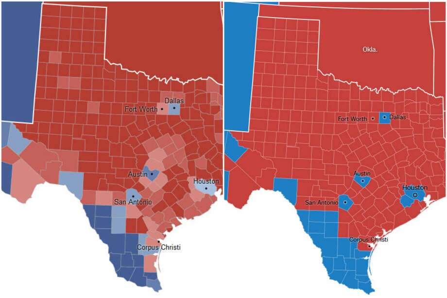 Map Comparison Texas 2012 Election Results Versus 2016 Election Results Houston Chronicle 