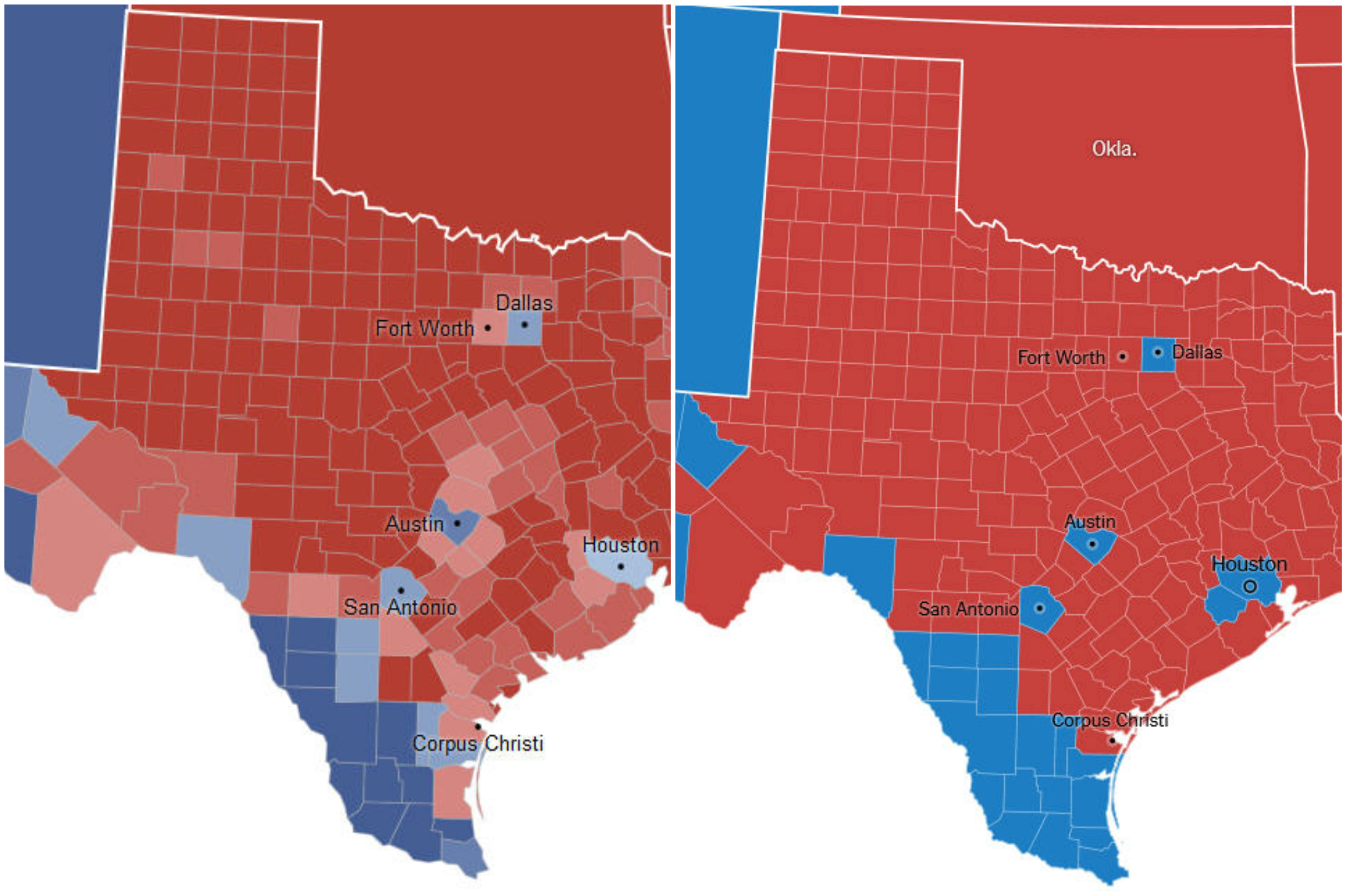 Texas Political Map 2016 Map Comparison: Texas' 2012 Election Results Versus 2016 Election Results