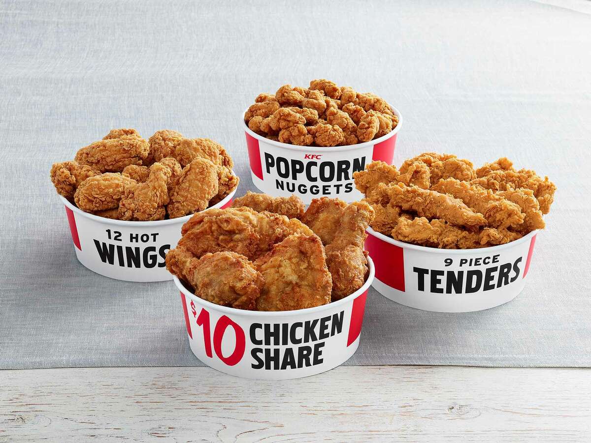 $10 Chicken Share Bucket : A squatty, stubby version of KFC's famous bucket. It's designed to hold enough chicken for two people.Total calories: 420 (for six Hot Wings). Fat grams: 24. Sodium: 960 mg. Carbs: 18 g. Dietary fiber: 0. Protein: 24 g.What Hoffman says: There's no need to rate or review KFC's chicken. It's fine. It's terrific. We've been enjoying it all our lives.