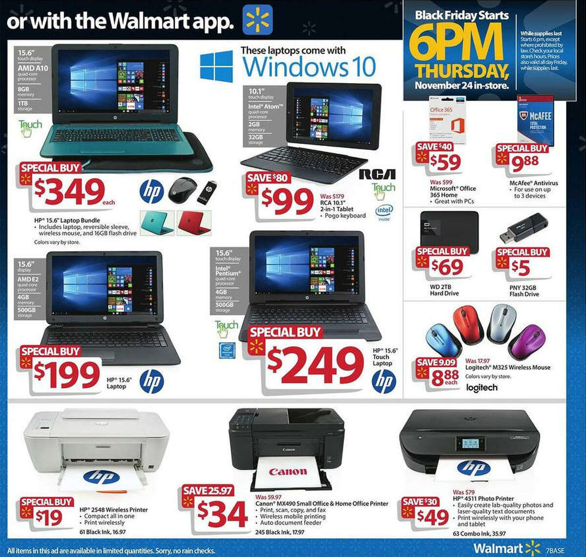 A screenshot of Walmart's Black Friday circular advertisements for 2016.